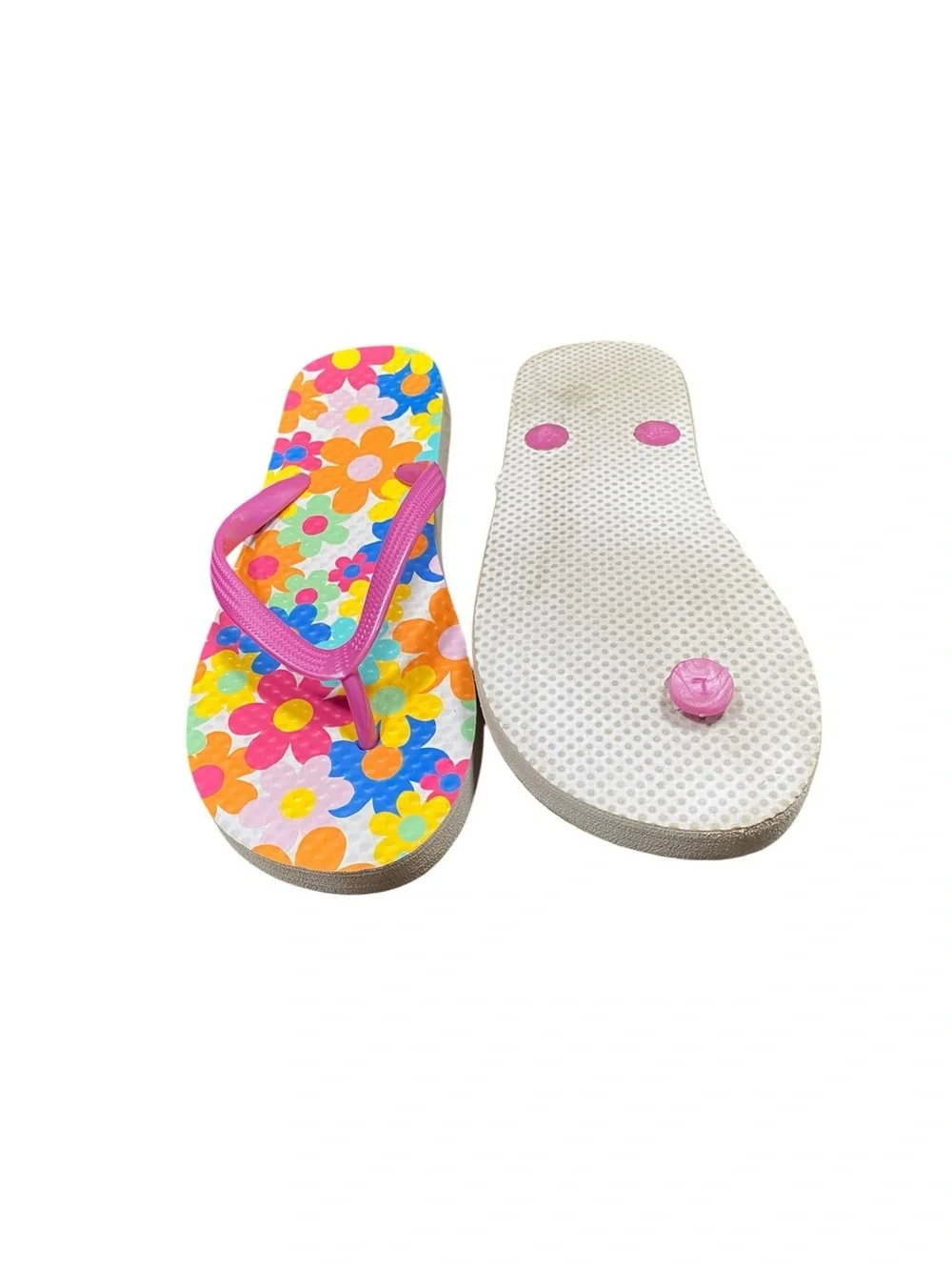 Girls Floral Flip-Flop Sandals - Pink Straps Size Large (2/3)